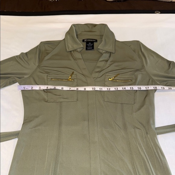INC International Concepts Olive Green Belted Sheath Dress Long Sleeve Collared - Picture 8 of 11